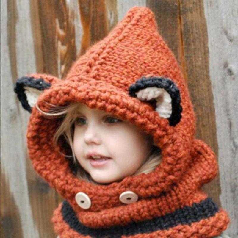 Paris-Chapeau bonnet Orange Capuche écharpe en laine très chaud