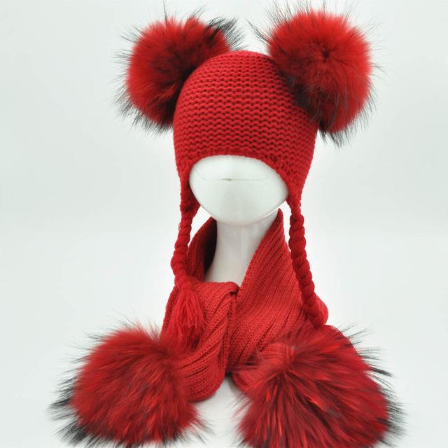 Paris-Chapeau bonnet Rouge / 1 à 5 ans Bonnet et écharpe luxe et chaud pour filles garçons