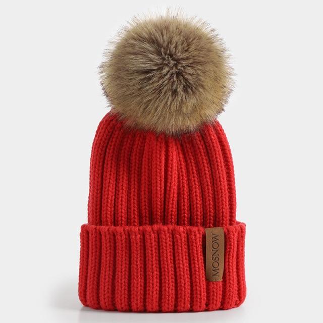 Paris-Chapeau bonnet Rouge1 Bonnet et pompon en véritable Fourrure De Raton Laveur
