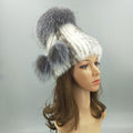 Paris-Chapeau bonnet & skullies 01 Blanc / 54-62cm Bonnet  tricotés en fourrure de renard