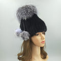 Paris-Chapeau bonnet & skullies 02 Noir / 54-62cm Bonnet  tricotés en fourrure de renard