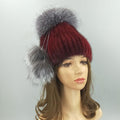Paris-Chapeau bonnet & skullies 03 Rouge / 54-62cm Bonnet  tricotés en fourrure de renard