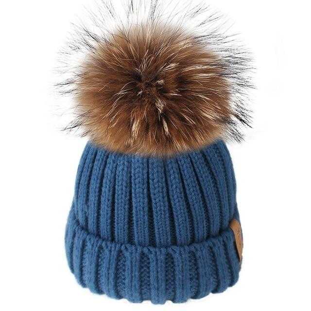 Paris-Chapeau bonnet & skullies Bleu / 4-10  ans Bonnet d'hiver pompon pour enfants de 2 à 7