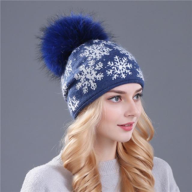 Paris-Chapeau bonnet & skullies Bleu Bonnets réel vison (raton laveur) fourrure