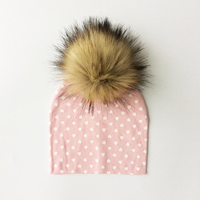 Paris-Chapeau bonnet & skullies Cœur rose 2 Bonnet D'hiver Enfant pompon en Fourrure