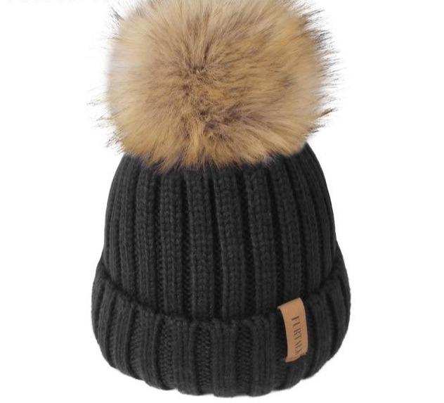 Paris-Chapeau bonnet & skullies Faux Fur Pom 1 / 4-10  ans Bonnet d'hiver pompon pour enfants de 2 à 7