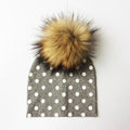Paris-Chapeau bonnet & skullies grey dot 3 Bonnet D'hiver Enfant pompon en Fourrure