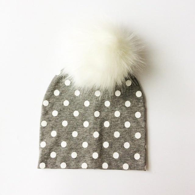 Paris-Chapeau bonnet & skullies Gris dot 2 Bonnet D'hiver Enfant pompon en Fourrure