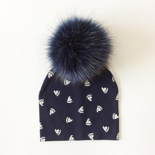 Paris-Chapeau bonnet & skullies noir 2 Bonnet D'hiver Enfant pompon en Fourrure