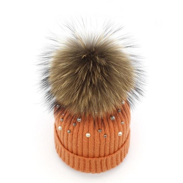 Paris-Chapeau bonnet & skullies Orange Bonnet garnie de perles Style Mode