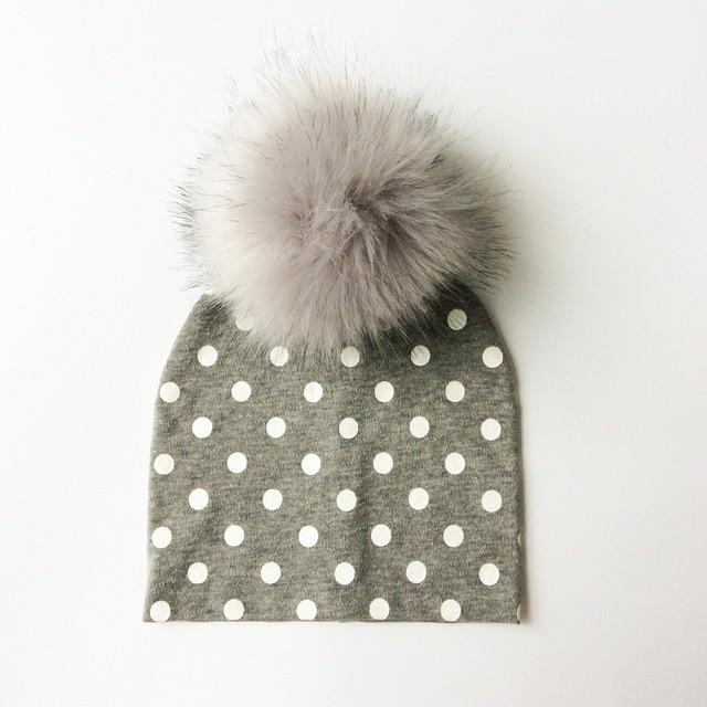 Paris-Chapeau bonnet & skullies point gris Bonnet D'hiver Enfant pompon en Fourrure