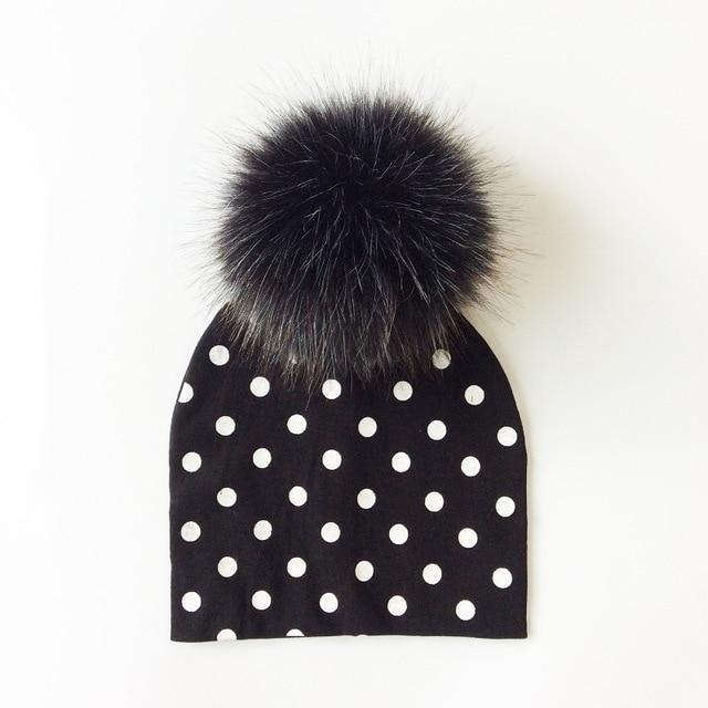 Paris-Chapeau bonnet & skullies point noir Bonnet D'hiver Enfant pompon en Fourrure