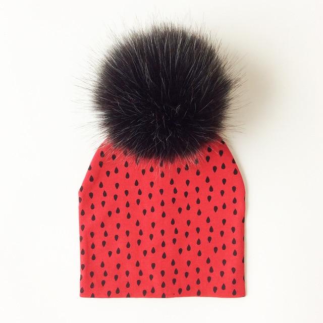 Paris-Chapeau bonnet & skullies Rouge 2 Bonnet D'hiver Enfant pompon en Fourrure