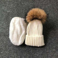 Paris-Chapeau bonnet & skullies velours  blanc / 1- 6 ans (40-49cm) Bonnet enfant avec pompon véritable fourrure