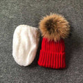 Paris-Chapeau bonnet & skullies Velours  Rouge / 1- 6 ans (40-49cm) Bonnet enfant avec pompon véritable fourrure
