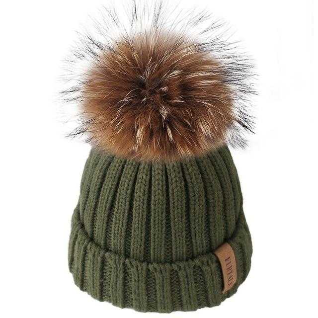 Paris-Chapeau bonnet & skullies Vert / 4-10 ans Bonnet d'hiver pompon pour enfants de 2 à 7