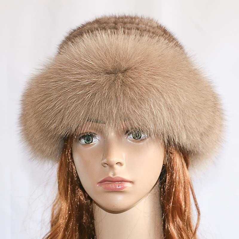 Paris-Chapeau chapeau d'hiver Beige / 56-58cm Chapeau en fourrure de vison naturel