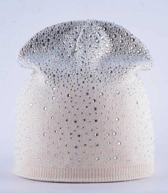 Paris-chapeau chapeau d'hiver Beige Bonnet en laine avec des strass très joli