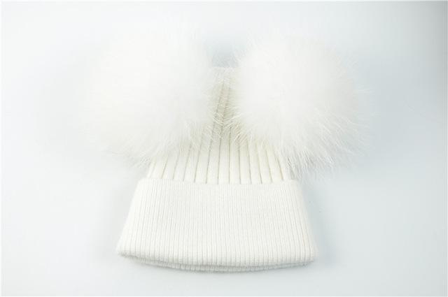 Paris-chapeau chapeau d'hiver Blanc Bonnet double pompons