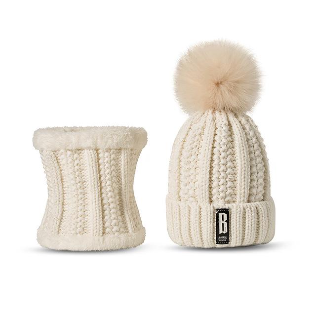 Paris-chapeau chapeau d'hiver Blanc Ensemble Fashion bonnet & collier en laine