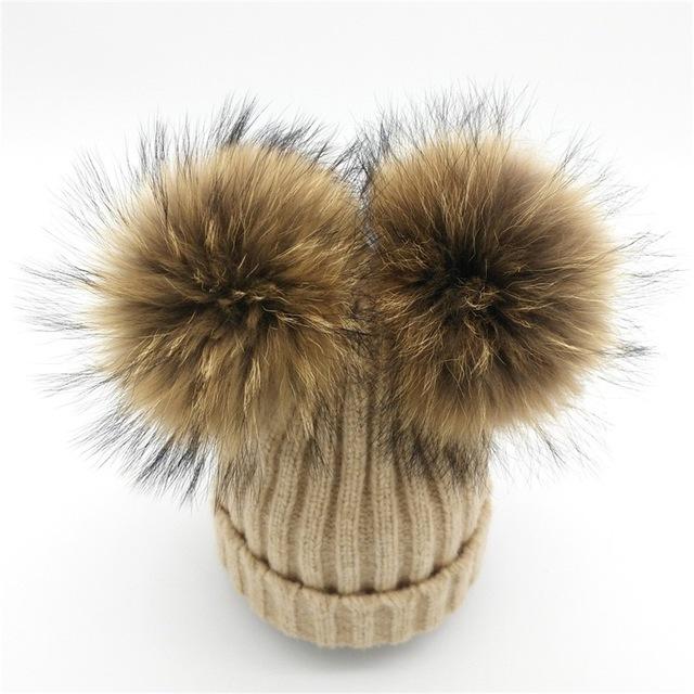 Paris-chapeau chapeau d'hiver Bonnet tricoté en Laine & Coton avec deux Pompons