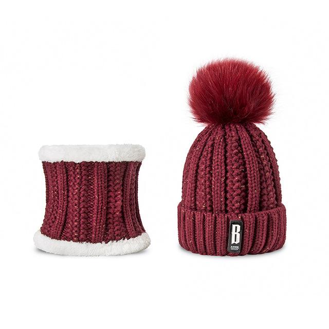 Paris-chapeau chapeau d'hiver Bordeaux Ensemble Fashion bonnet & collier en laine