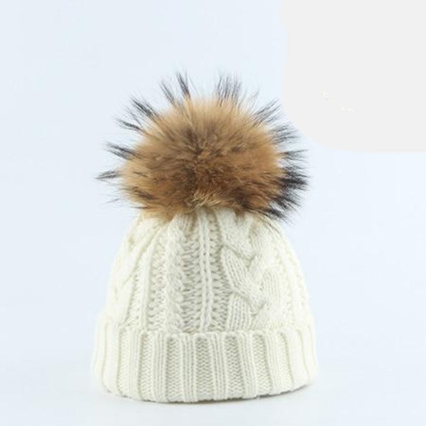Paris-chapeau chapeau d'hiver Enfant Blanc Bonnet intérieur polaire et pompon