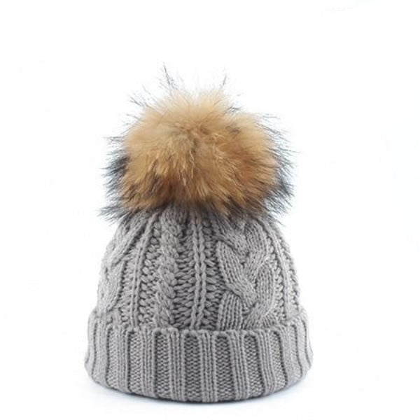 Paris-chapeau chapeau d'hiver Enfant Gris Bonnet intérieur polaire et pompon