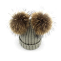Paris-chapeau chapeau d'hiver Gris Bonnet tricoté en Laine & Coton avec deux Pompons
