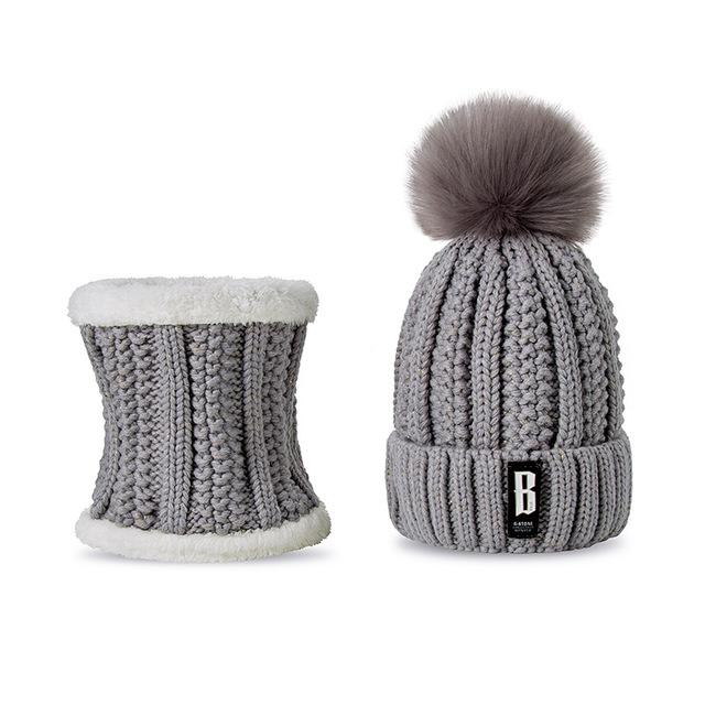 Paris-chapeau chapeau d'hiver Gris Ensemble Fashion bonnet & collier en laine