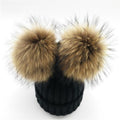 Paris-chapeau chapeau d'hiver Noir Bonnet tricoté en Laine & Coton avec deux Pompons