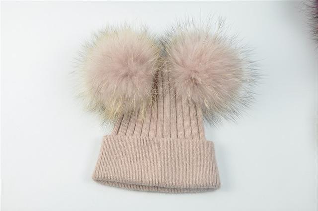 Paris-chapeau chapeau d'hiver Rose Bonnet double pompons