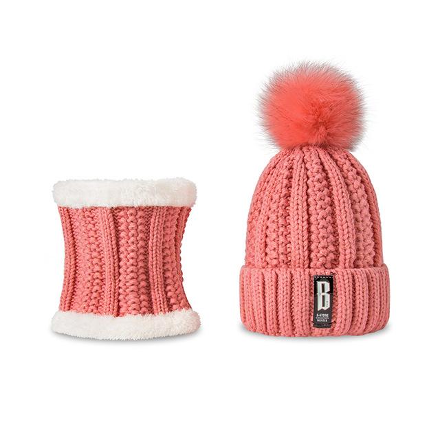 Paris-chapeau chapeau d'hiver Rose Ensemble Fashion bonnet & collier en laine