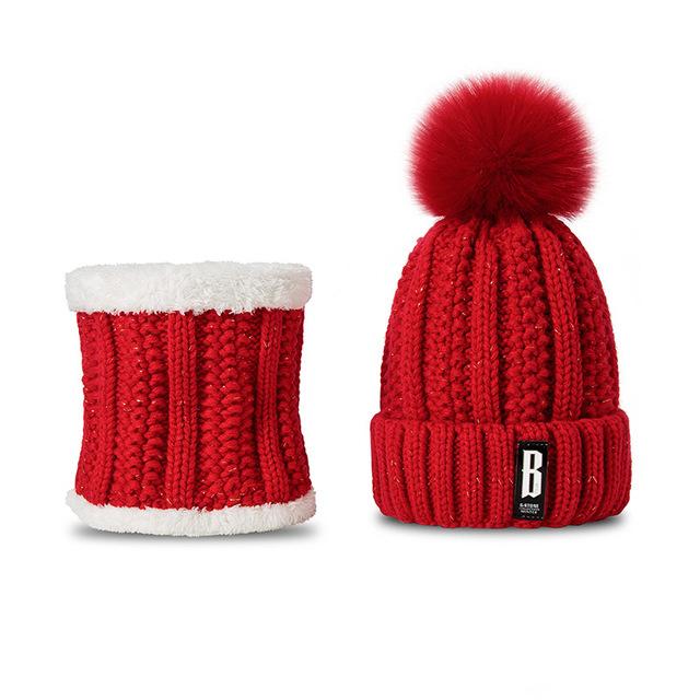 Paris-chapeau chapeau d'hiver Rouge Ensemble Fashion bonnet & collier en laine