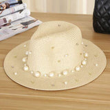 Paris-Chapeau chapeau de paille Beige 2 / 56-58cm Chapeau en paille floral perles