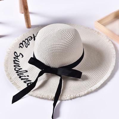 Paris-Chapeau chapeau de paille Blanc / 55-58cm Chapeau de paille lettre Brodée et Large Bord
