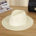 Paris-Chapeau chapeau de paille Blanc / 56-58cm Chapeau en paille floral perles