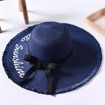Paris-Chapeau chapeau de paille Bleu / 55-58cm Chapeau de paille lettre Brodée et Large Bord
