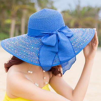 Paris-Chapeau chapeau de paille Bleu Chapeau Pliable D'été UV Protéger