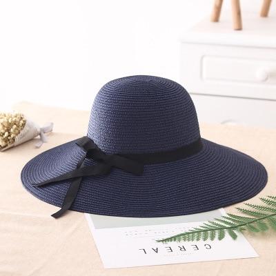 Paris-Chapeau chapeau de paille Bleu Foncé Chapeau de paille bord large pliable protection UV