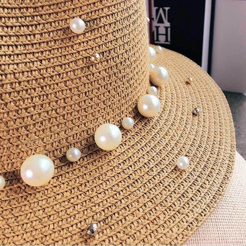 Paris-Chapeau chapeau de paille Chapeau de paille à bords plats style britannique perle
