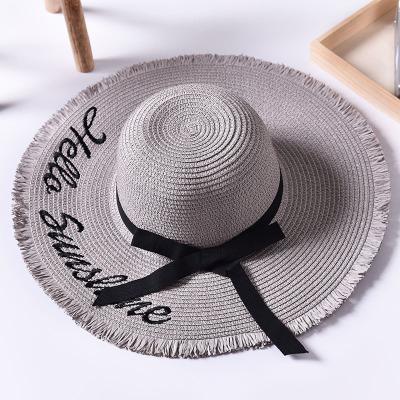 Paris-Chapeau chapeau de paille Gris / 55-58cm Chapeau de paille lettre Brodée et Large Bord