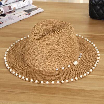 Paris-Chapeau chapeau de paille Khaki / 56-58cm Chapeau en paille floral perles
