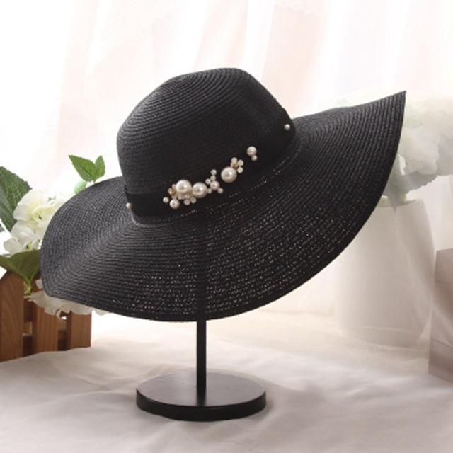 Paris-Chapeau chapeau de paille Noir Chapeau de paille perles