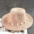 Paris-Chapeau chapeau de paille Rose / 56-58cm Chapeau de paille à bords plats style britannique perle