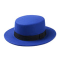 Paris-chapeau fédora Bleu Chapeau plat a bord large