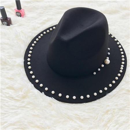 Paris-Chapeau fédora Noir / 56 58cm Chapeau Femmes Vintage Mode perle