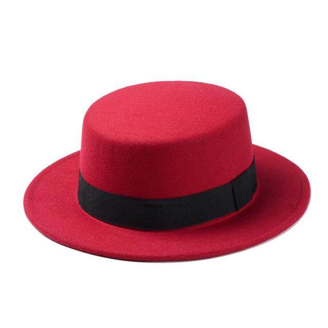 Paris-chapeau fédora Rouge Chapeau plat a bord large