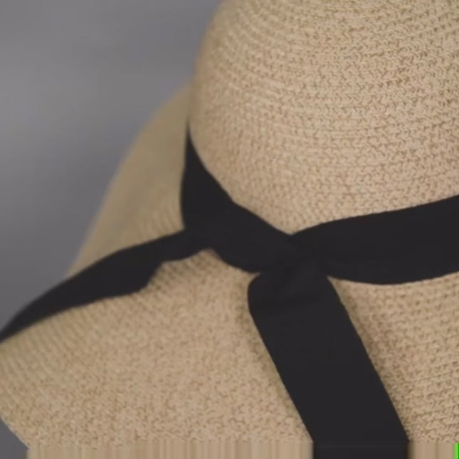 Chapeau paille femme papier nœud ruban noir
