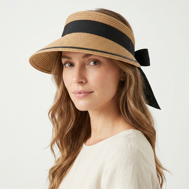 Visière femme paille papier ruban à nouer